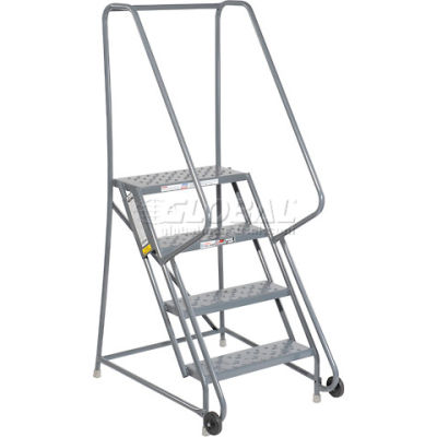 4 Step Steel 24"W Step Tilt And Roll Ladder - Perforated Tread - KDTF104246