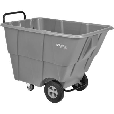 Global Industrial Standard Duty Plastic Tilt Truck, 1/2 Cu. Yd. Cap, 850 Lbs. Cap, Gray
