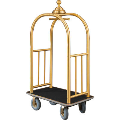Glaro Ball Crown Bellman Cart 40x25 Satin Brass Black Carpet, 4 Gray Pneu Wheels
