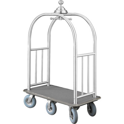 Glaro Ball Crown Bellman Cart 48x25 Satin Aluminum Gray Carpet, 6 Gray Pneu Wheels