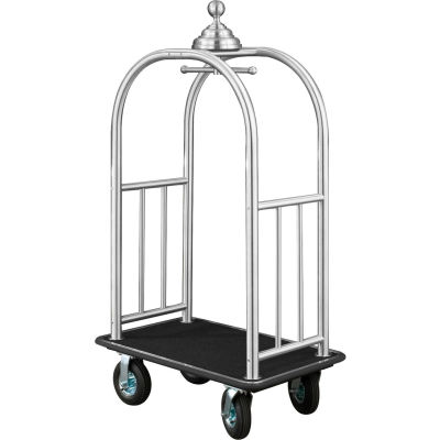 Glaro Ball Crown Bellman Cart 40x25 Satin Aluminum Black Carpet, 4 Black Pneu Wheels