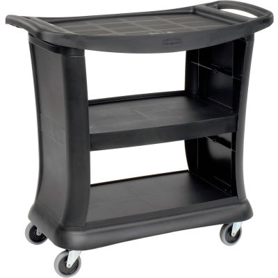 Rubbermaid® Service Cart w/3 Shelves & Enclosed Ends, 300 lb. Cap, 39"L x 21"W x 38"H, Black