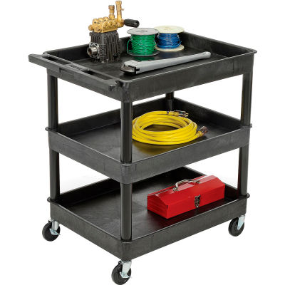 Luxor® TC111 Tray Top Shelf 3 Shelf Plastic Utility Cart 32x24 4" Casters