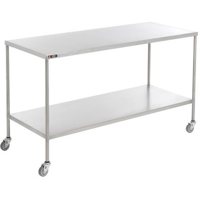 AERO Stainless Steel Instrument Table with Lower Shelf, 60"L x 24"W x 34"H