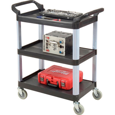Luxor® SC12B Black 3-Shelf Plastic Serving Utility Cart 200 Lb. Capacity