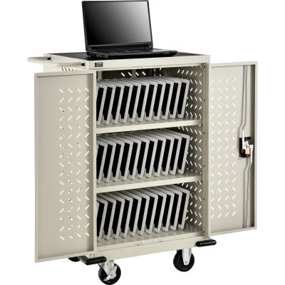Global Industrial™ Mobile Storage & Charging Cart for 36 iPads & Tablets, Putty, Assembled
