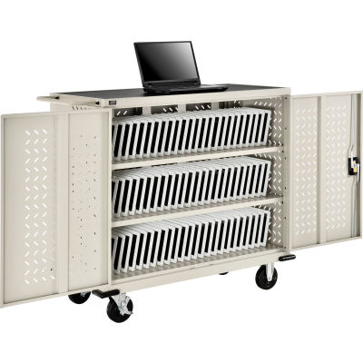 Global Industrial Mobile Storage & Charging Cart for 75 iPads & Tablets, Putty, Assembled