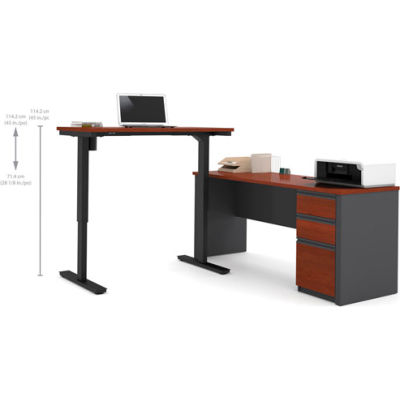 Bestar® Prestige + L-Desk with Electric Height AdjusTable Table Bordeaux & Graphite