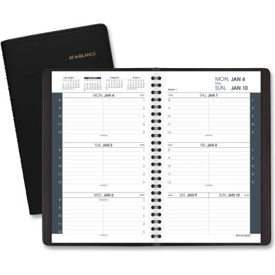 AT-A-GLANCE® Weekly Appointment Book Ruled for Hourly Appointments, 4 7/8 x 8, Black, 2021