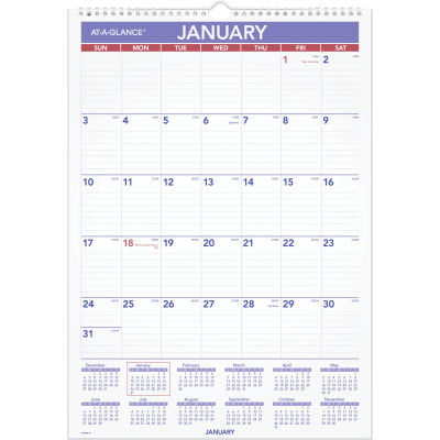 AT-A-GLANCE® Erasable Wall Calendar, 12 x 17, White, 2021