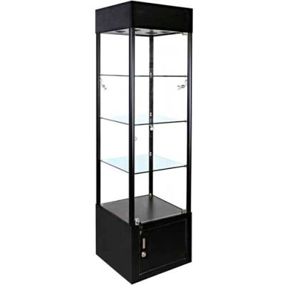 Lighted Glass Tower Showcase - Fully Assembled - 20"W x 12"Dx 73"H - Black