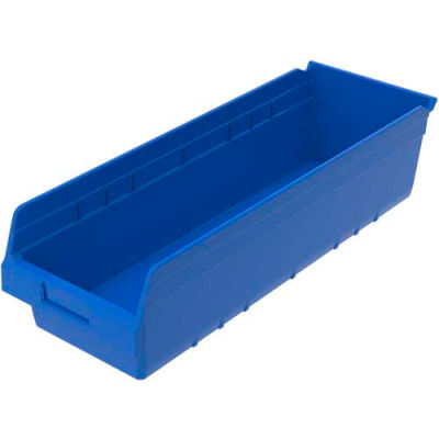 Akro-Mils® Nestable Plastic Shelf Bin, 8-3/8"W x 23-5/8"D x 6"H, Blue - Pkg Qty 6