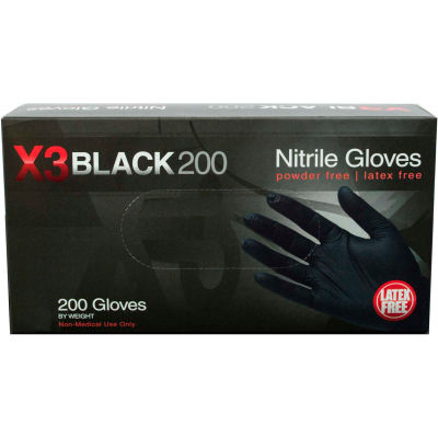 Ammex® BX3D Industrial Grade Nitrile Gloves, Powder-Free, Black, 2XL, 200/Box