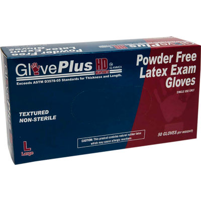 Ammex® GLPHD GlovePlus Medical/Exam Latex Gloves, Powder-Free, 12"L, Blue, L, 50/Box