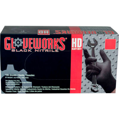 Ammex® GWBN Gloveworks Industrial Grade Textured Nitrile Gloves, Powder-Free, XXL, Blk, 100/Box