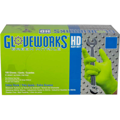 Ammex® GWGN Gloveworks Industrial Grade Textured Nitrile Gloves, Powder-Free, M, Green, 100/Box
