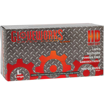 Ammex® ILHD Gloveworks Industrial Grade Latex Gloves, 8 Mil, Powder-Free, Natural, XL, 100/Box
