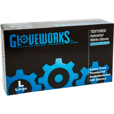 Ammex® Gloveworks Industrial Grade Nitrile Gloves, Powdered, Blue, Small, 100/Box, 10 Box/CS