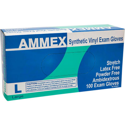 Ammex® VSPF Medical/Exam Grade Vinyl Gloves, 4 Mil, Powder-Free, L, Ivory, 100/Box, 10 Box/CS