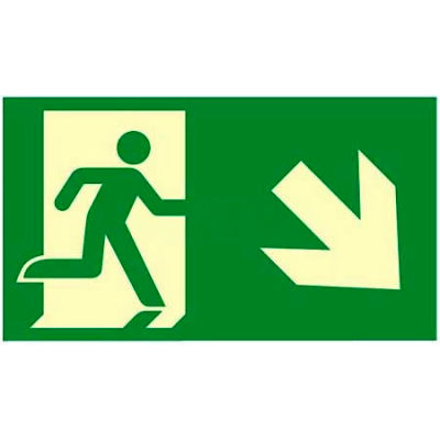 Photoluminescent "Man Right/ Arrow Right Down" NYC Mea-Listed Aluminum Sign