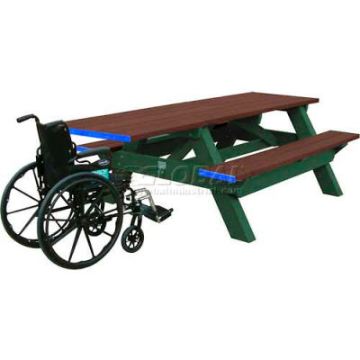 Polly Products Deluxe 8' Picnic Table ADA Compliant, Brown Top & Bench/Green Frame