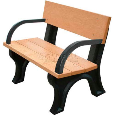 Polly Products Landmark 4 Ft. Backed Bench with Arms, Cedar Bench/Brown Frame