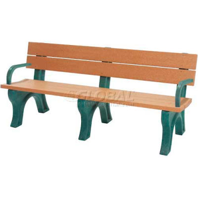 Polly Products Traditional 6 Ft. Backed Bench with Arms, Cedar Bench/Brown Frame