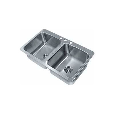 Advance Tabco® Smart Series Drop In Sink, Two Compartment 20L x 16W x 12D Bowl, 18 Gauge