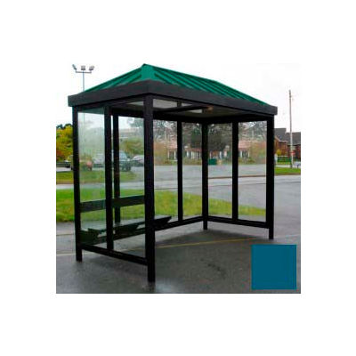Heavy Duty Bus Smoking Shelter Hip Roof 4-Sided Right Front Open 5' x 10' Regal Blue Roof