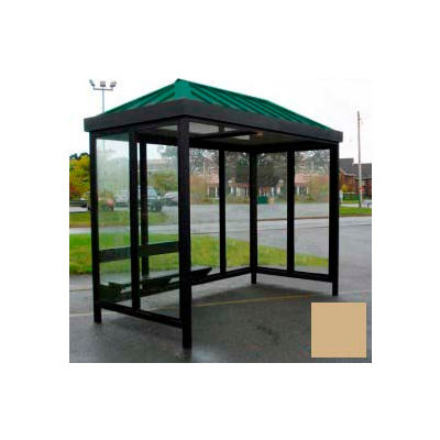 Heavy Duty Bus Smoking Shelter Hip Roof 4-Sided Left/Right Front Open 5' x 10' Khaki Roof
