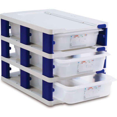 Araven 18227 - Food Storage Container Tower, PP, Holds (3) 1/1 Size Containers, White & Blue