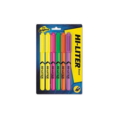 Hi-Liter Pen Style Highlighters, Six-Color Fluorescent Set