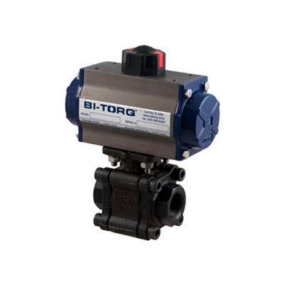 BI-TORQ 1-1/2" 3-Pc WCB/SS NPT Fire Safe Ball Valve W/Spring Ret. Pneum. Actuator