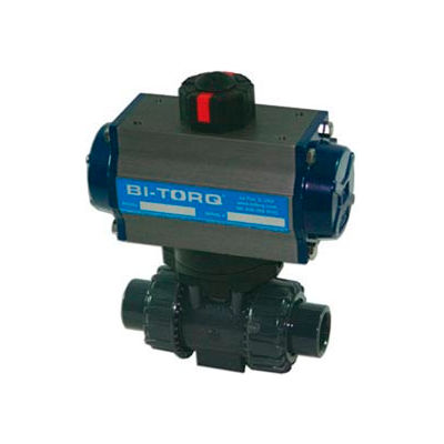 BI-TORQ 1/2" 3-Way PVC Ball Valve W/Dbl. Acting Pneum. Actuator