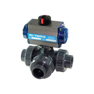 BI-TORQ 1/2" 3-Way L-Port PVC Ball Valve W/Dbl. Acting Pneum. Actuator