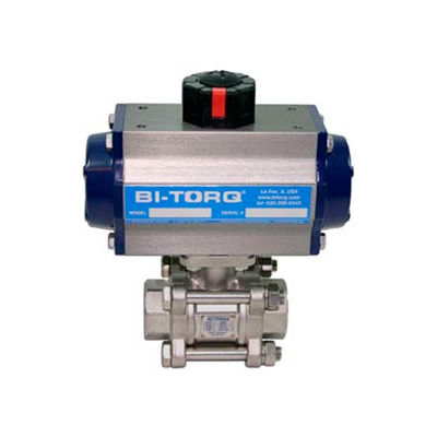 BI-TORQ 3/4" 3-Pc SS NPT Ball Valve W/Spring Ret. Pneum. Actuator