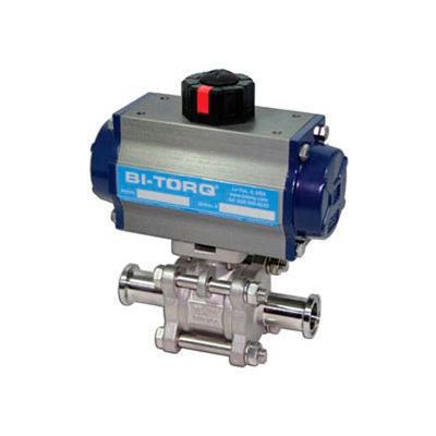 BI-TORQ 3" 3-Pc SS Sanitary Clamp End Ball Valve W/Dbl. Acting Pneum. Actuator