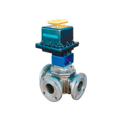 BI-TORQ 1-1/4" 3-Way L-Port SS 150# Flanged Ball Valve W/NEMA 4 115VAC/4-20mA Positioner