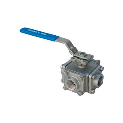 2" 3-Way L-Port SS NPT Threaded Ball Valve With Lockable Lever Handle