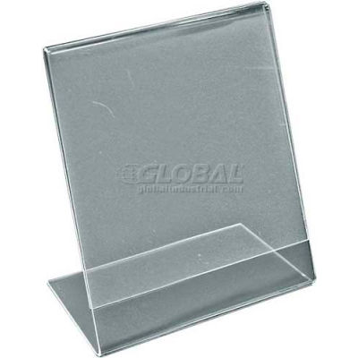 Global Approved 112722 Vertical Slanted L-Shaped Acrylic Sign Holder, 5" x 7"