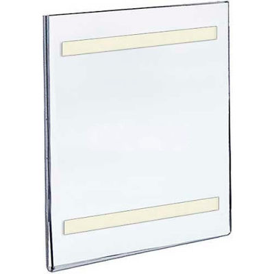 Global Approved 122019 Vert. Wall Mount Acrylic Sign Holder W/ Adhesive Tape, 7" x 11"