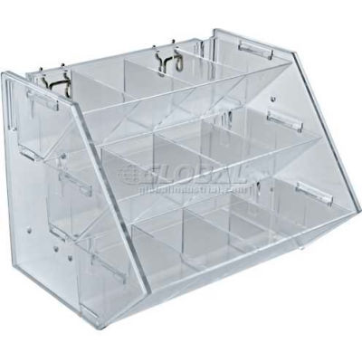 Global Approved 223012 12-Compartment Tray For Pegboard/Slatwall Tray, 11.25" x 9", Acrylic ,1 Piece