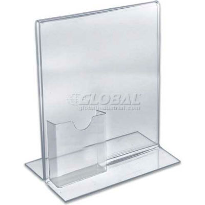 Global Approved 252045 Vertical Stand Up Sign Holder W/ Brochure Holder, 8.5" x 11"