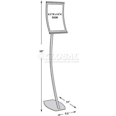 Global Approved 300887 Curved Floor Sign Holder, 8.5" x 14", Metal ,1 Piece