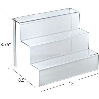 Global Approved 326043 3-Tier Countertop Step Display, 12" x 8.75", Acrylic