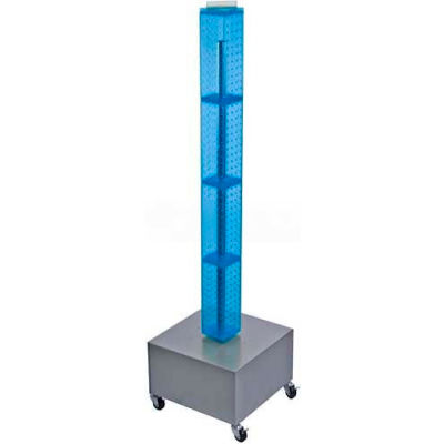 Global Approved 700224-BLU 48" Pegboard Rolling Floor Display, 4-Sided, Blue Translucent ,1 Piece