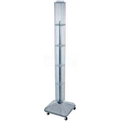 Global Approved 700226-CLR 60" Pegboard Rolling Floor Display, 4-Sided, Clear Translucent ,1 Piece