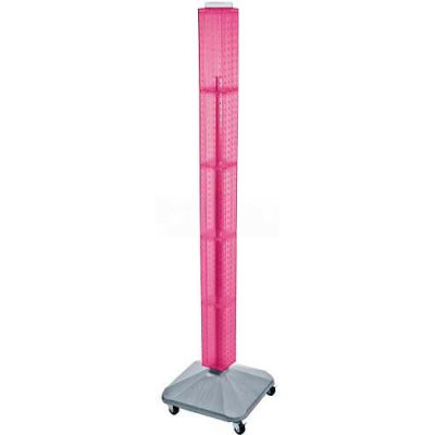 Global Approved 700226-PNK 60" Pegboard Rolling Floor Display, 4-Sided, Pink Translucent ,1 Piece