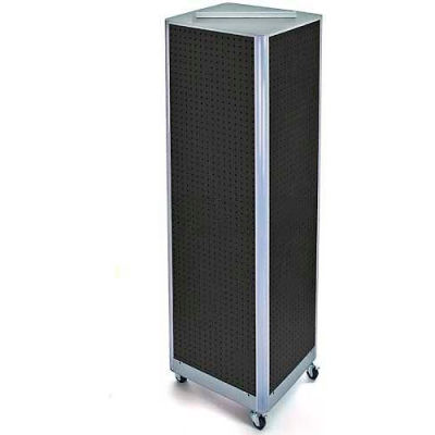 Global Approved 700406-BLK Four-Sided Spinning Pegboard Floor Display W/ Wheels, 16" x 60", Black
