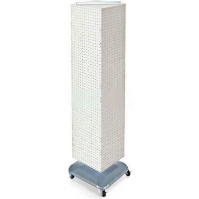 Global Approved 701465-WHT 4-Sided Interlocking Pegboard Floor Display W/ Wheels, 14" x 60", White